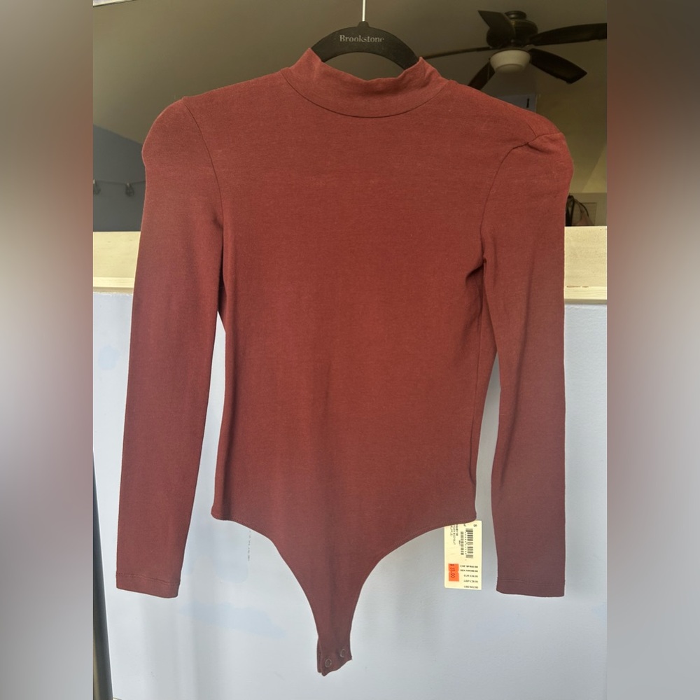 NWT American Apparel High Neck Open Back Bodysuit in Wine Red